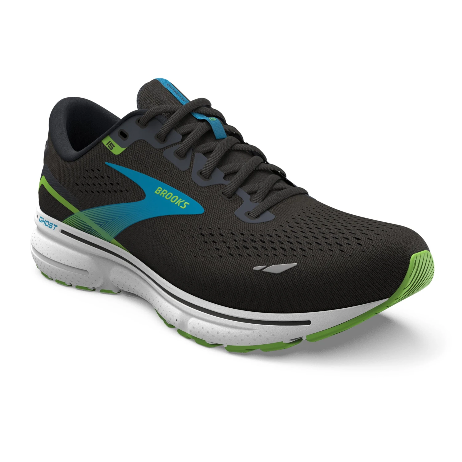 Brooks Mens Ghost 15 - Black/Hawaiian Ocean/Green - Neutral 3 Brooks Mens Ghost 15 - Black/Hawaiian Ocean/Green - Neutral - Image 3