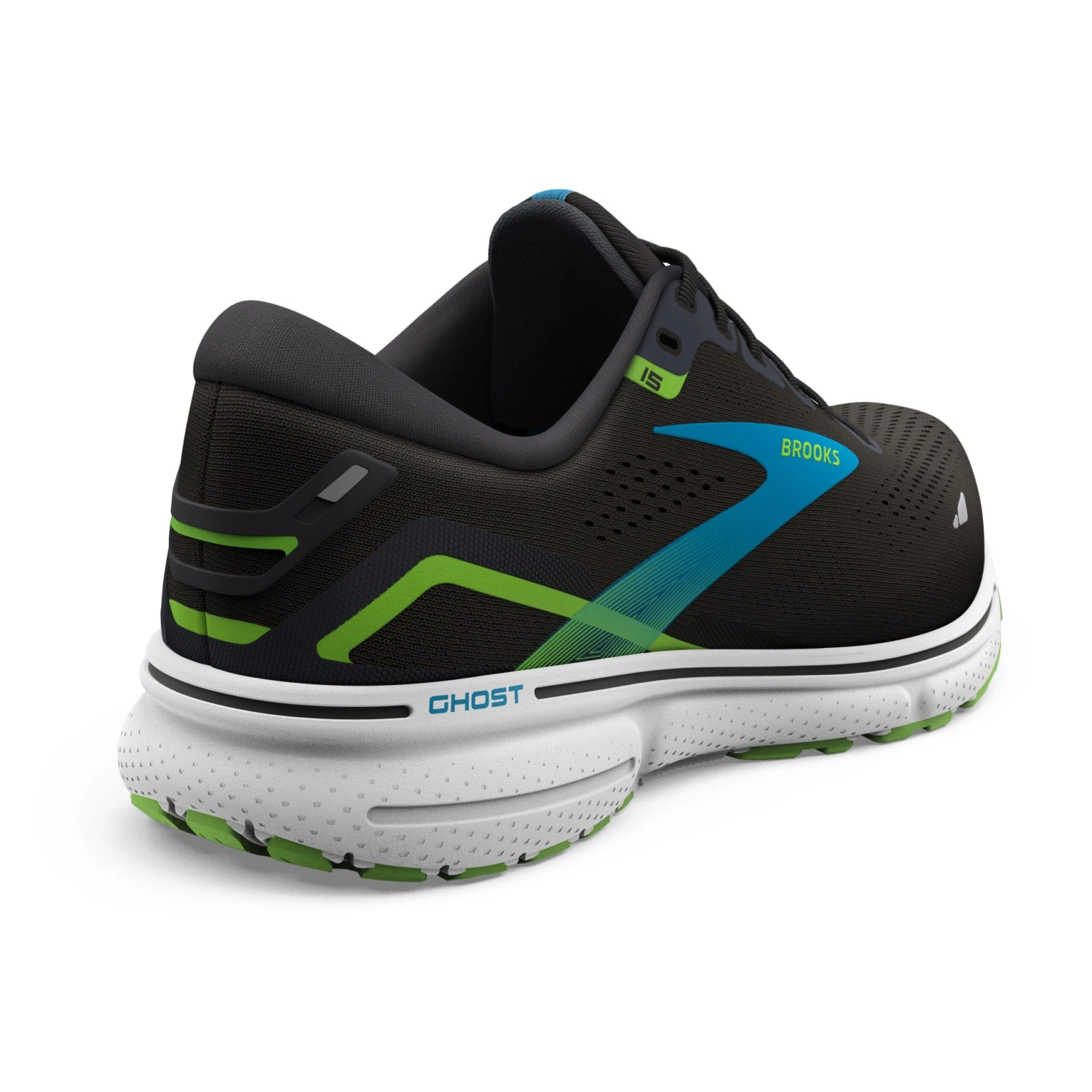 Brooks Mens Ghost 15 - Black/Hawaiian Ocean/Green - Neutral 4 Brooks Mens Ghost 15 - Black/Hawaiian Ocean/Green - Neutral - Image 4