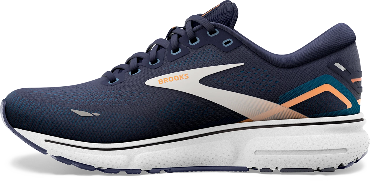 Brooks Mens Ghost 15 Wide - 2E Width - Peacoat/Blue/Orange Pop - Neutral 5 Brooks Mens Ghost 15 Wide - 2E Width - Peacoat/Blue/Orange Pop - Neutral - Image 5