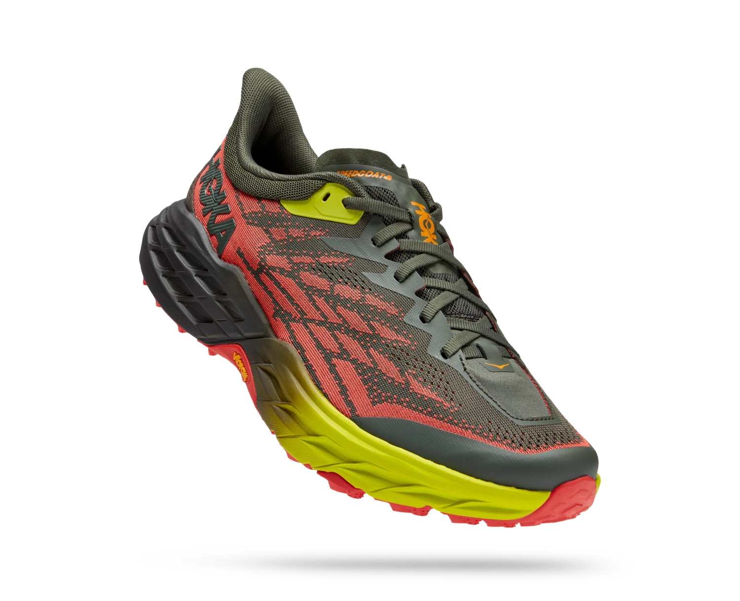 Hoka Mens Speedgoat 5 Wide - 2E Width - Thyme/Fiesta - Trail 4 Hoka Mens Speedgoat 5 Wide - 2E Width - Thyme/Fiesta - Trail - Image 4