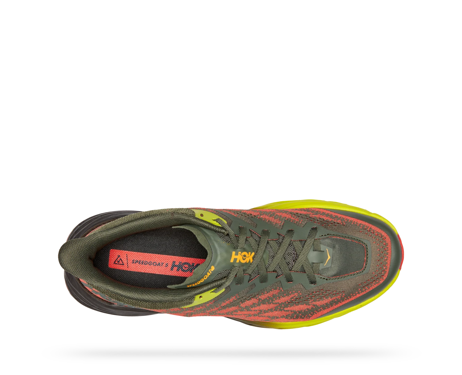 Hoka Mens Speedgoat 5 Wide - 2E Width - Thyme/Fiesta - Trail 7 Hoka Mens Speedgoat 5 Wide - 2E Width - Thyme/Fiesta - Trail - Image 7