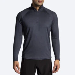 Brooks Mens Dash 1/2 Zip - Heather Concrete 9 Brooks Mens Dash 1/2 Zip - Heather Concrete -Sportswear 211298 008 mf dash half zip mens long sleeve running shirt