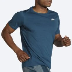 Brooks Mens Atmosphere Short Sleeve - Indigo Rush -Sportswear 211383 418 mv atmosphere mens short sleeve running shirt