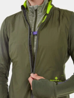 RonHill Womens Tech Hyperchill Jacket - Khaki/Citrus -Sportswear HYPERCHILL JACKET KHAKI25