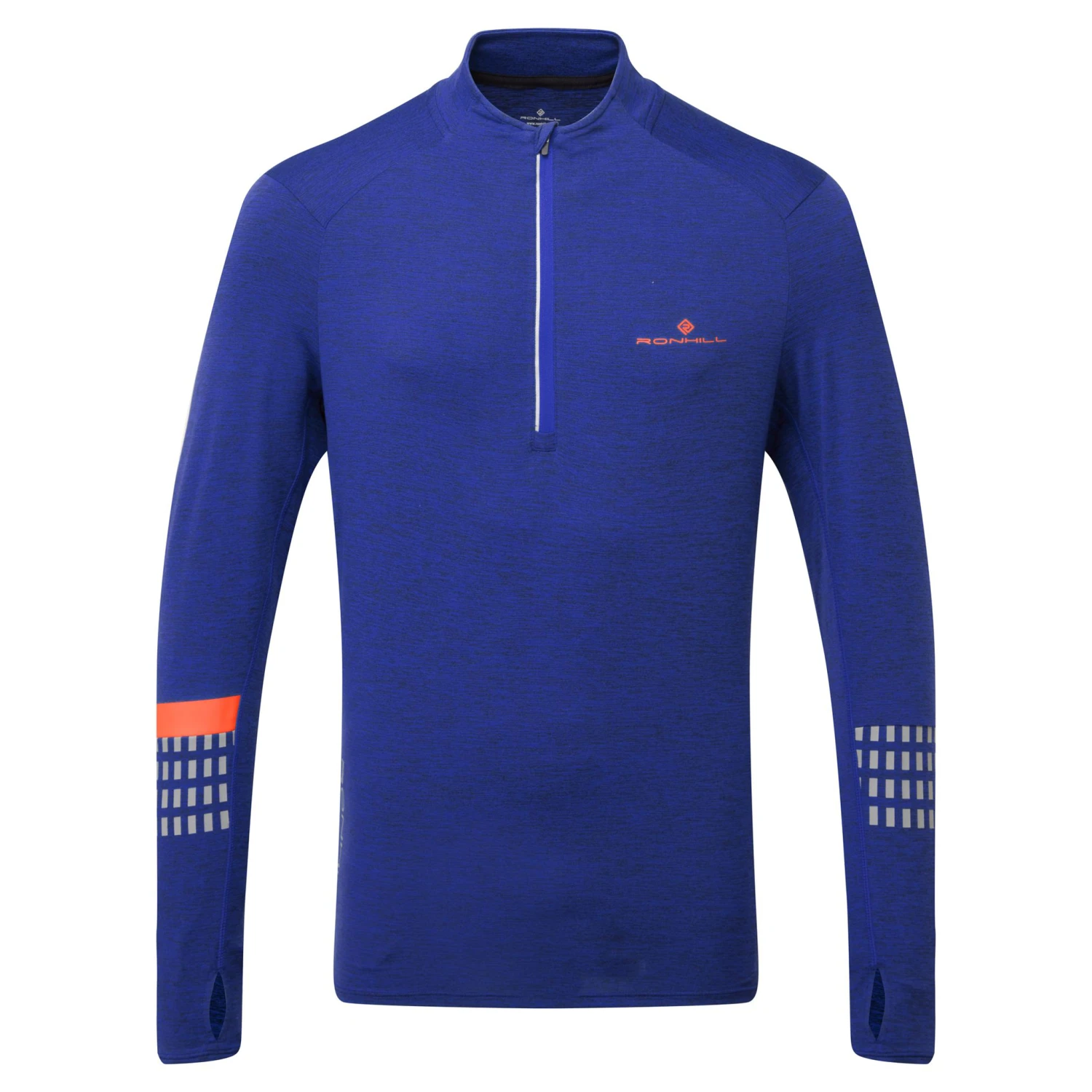 RonHill Mens Tech Afterhours 1/2 Zip Tee - Cobalt Marl/Flame/Reflect 1 RonHill Mens Tech Afterhours 1/2 Zip Tee - Cobalt Marl/Flame/Reflect