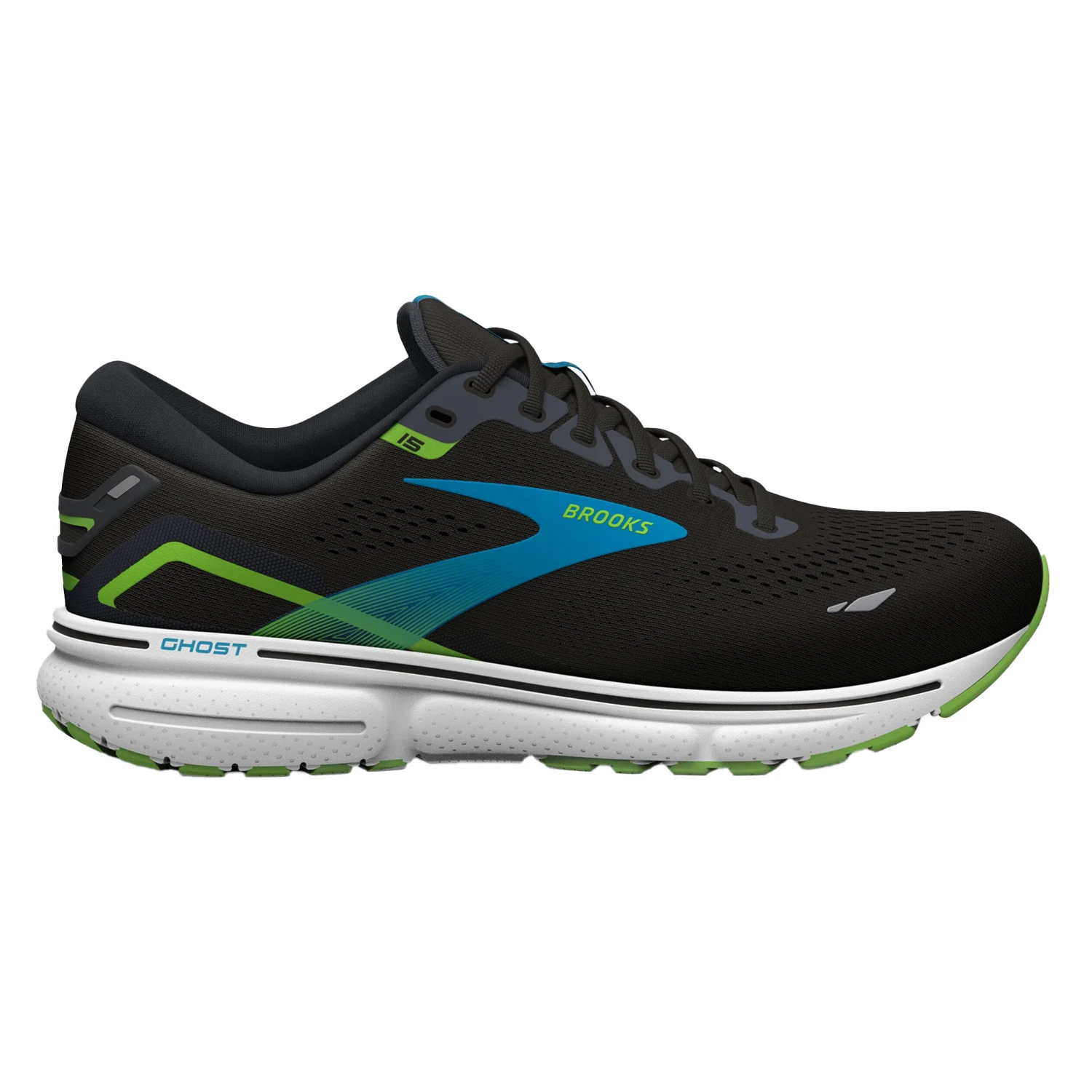 Brooks Mens Ghost 15 - Black/Hawaiian Ocean/Green - Neutral 1 Brooks Mens Ghost 15 - Black/Hawaiian Ocean/Green - Neutral