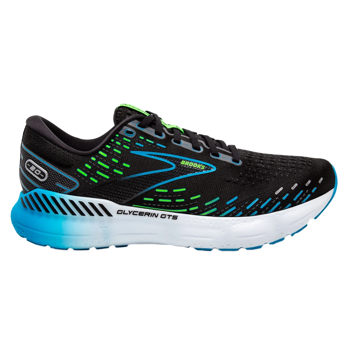 Brooks Mens Glycerin GTS 20 - Black/Hawaiian Ocean/Green - Stability 1 Brooks Mens Glycerin GTS 20 - Black/Hawaiian Ocean/Green - Stability
