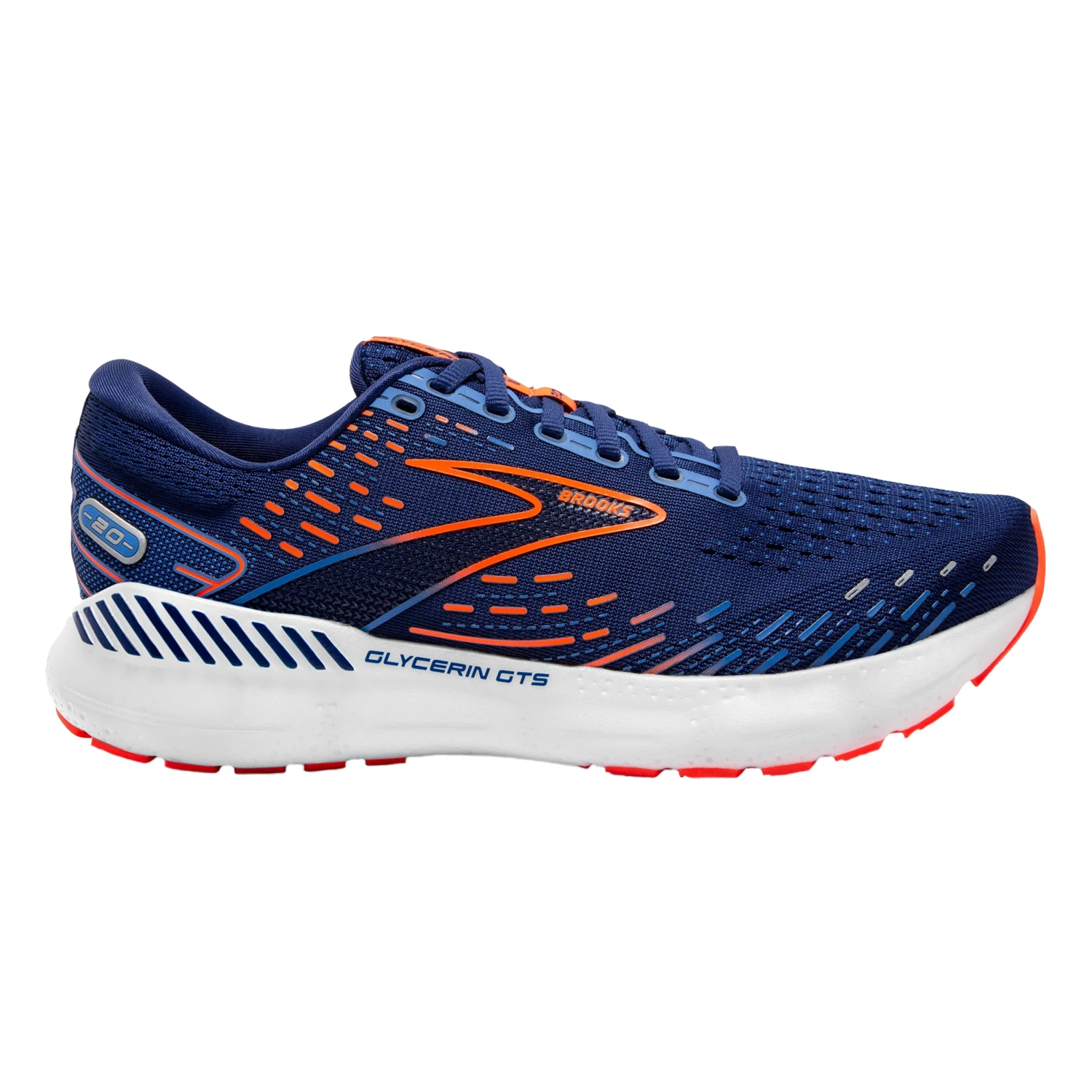 Brooks Mens Glycerin GTS 20 Wide - 2E Width - Blue Depths/Palace Blue/Orange - Stability 1 Brooks Mens Glycerin GTS 20 Wide - 2E Width - Blue Depths/Palace Blue/Orange - Stability